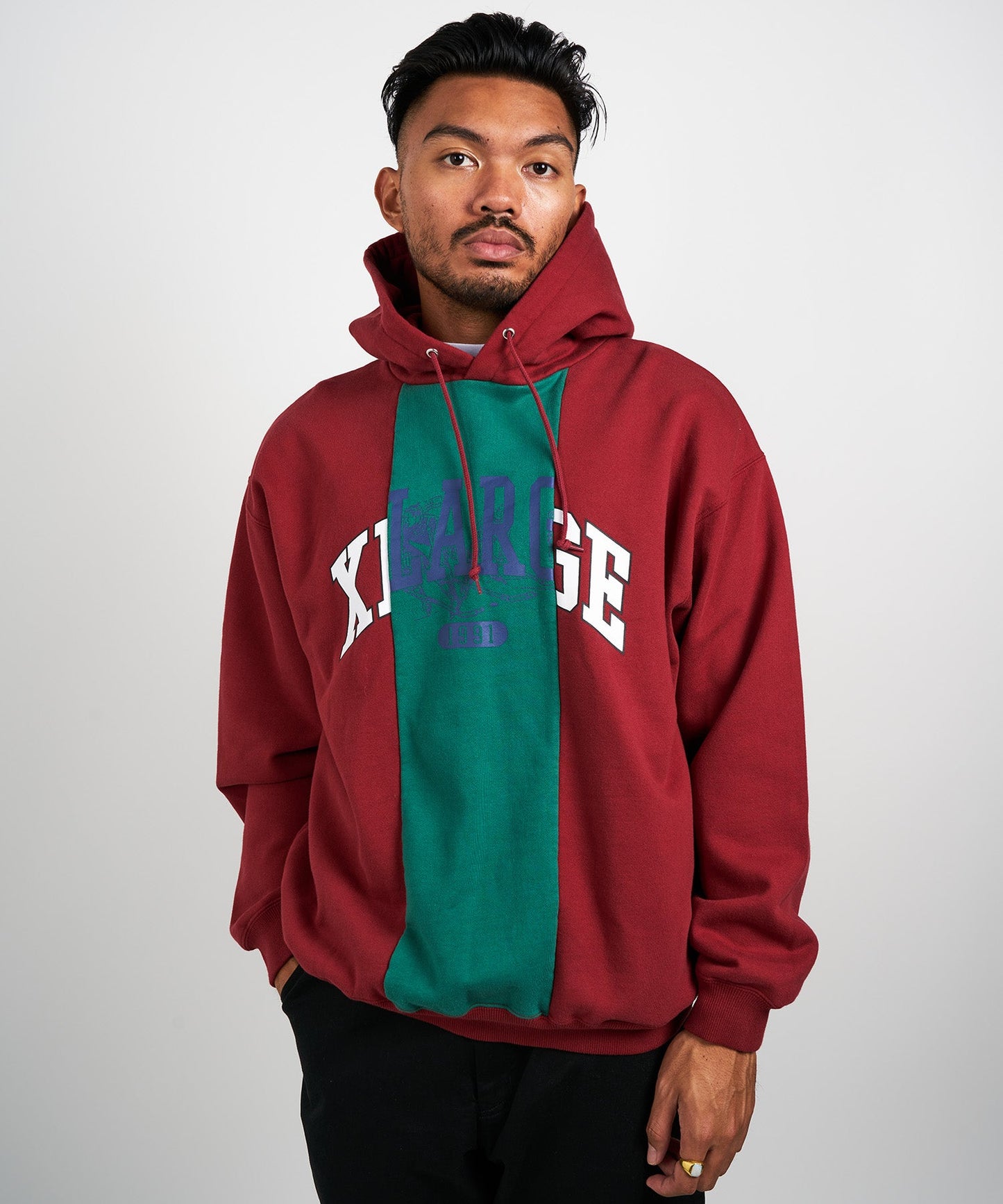 PATCHWORK PULLOVER HOODED SWEAT