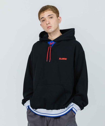 STRIPE RIB PULLOVER HOODED SWEAT