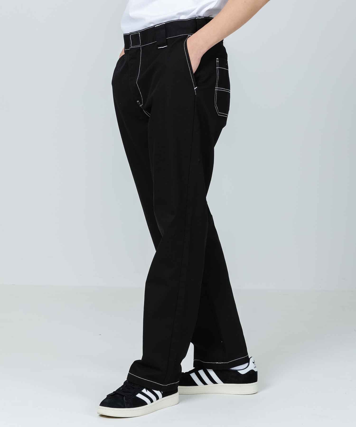 ASOS Wide Leg Pants With Contrast Stitch in Black | Lyst