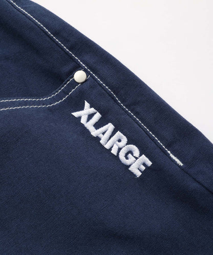 CONTRAST STITCH LEATHER PATCHED PANTS