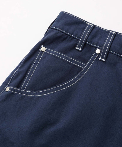 CONTRAST STITCH LEATHER PATCHED PANTS