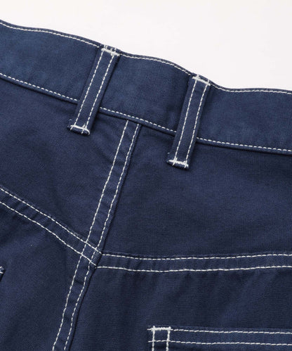 CONTRAST STITCH LEATHER PATCHED PANTS