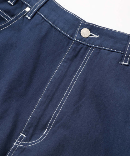 CONTRAST STITCH LEATHER PATCHED PANTS