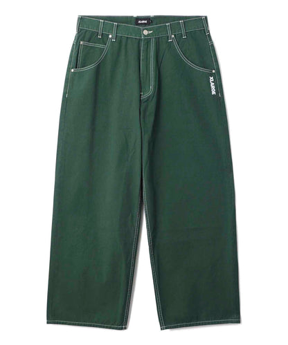 CONTRAST STITCH LEATHER PATCHED PANTS