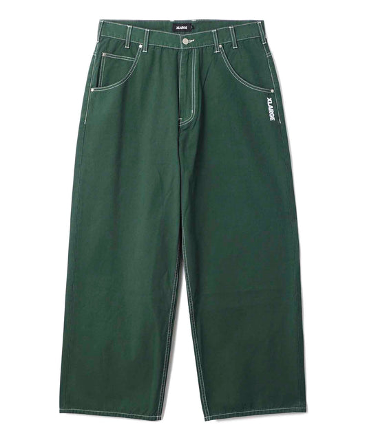CONTRAST STITCH LEATHER PATCHED PANTS