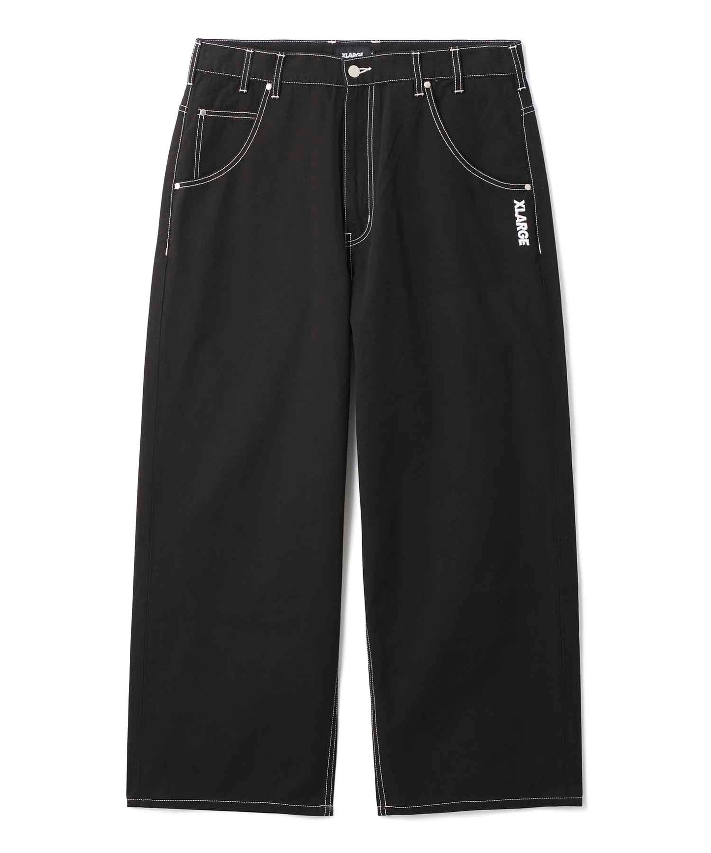 CONTRAST STITCH LEATHER PATCHED PANTS