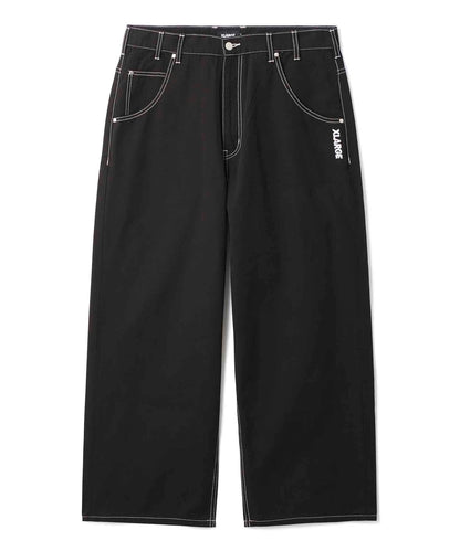 CONTRAST STITCH LEATHER PATCHED PANTS