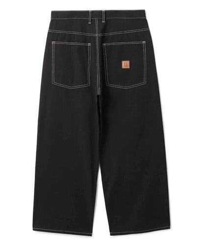 CONTRAST STITCH LEATHER PATCHED PANTS