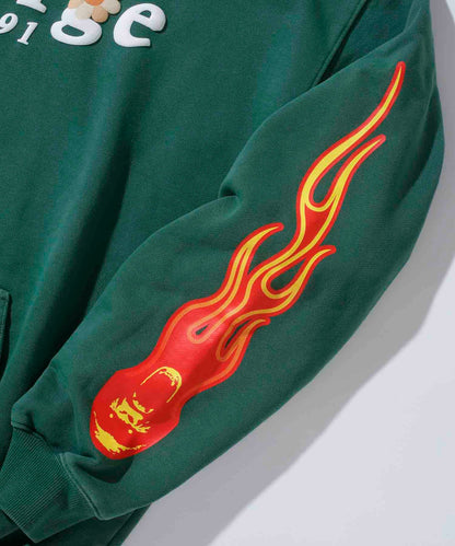PIGMENT DYLED PUFF LOGO PULLOVER HOODED SWEAT