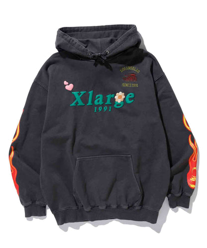 PIGMENT DYLED PUFF LOGO PULLOVER HOODED SWEAT