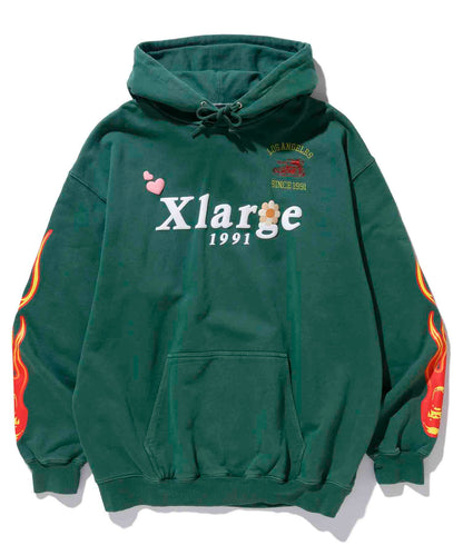 PIGMENT DYLED PUFF LOGO PULLOVER HOODED SWEAT
