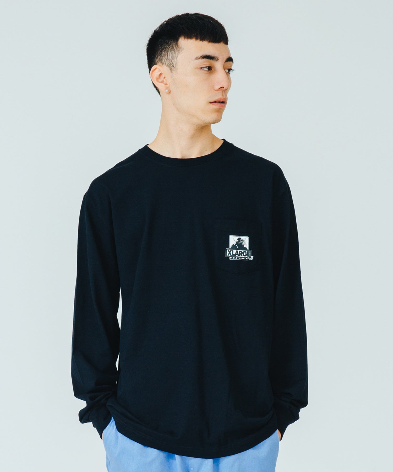 XLARGE x D*FACE L/S STRIPE SKULL RENDER POCKET TEE T-SHIRT XLARGE  
