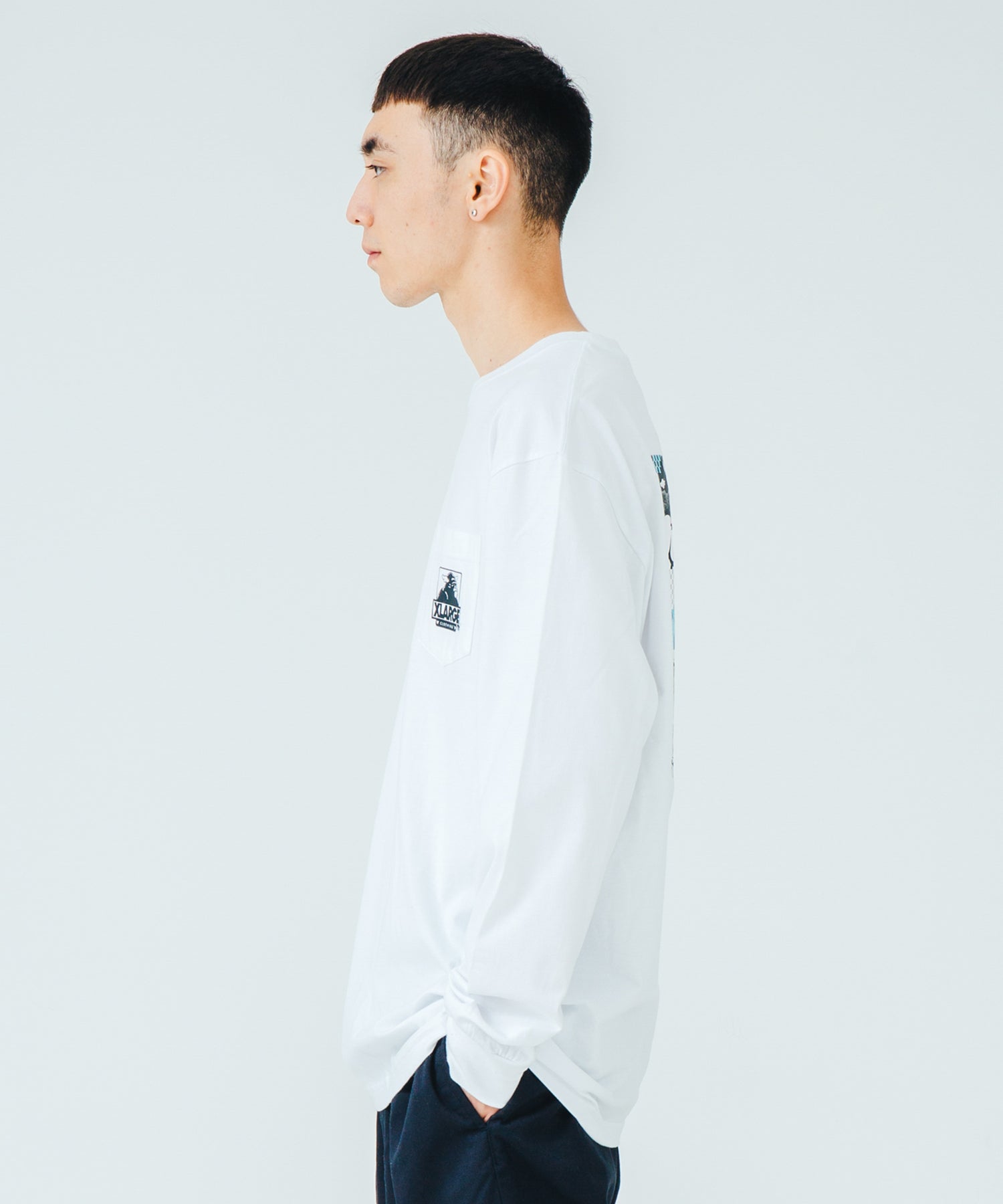 XLARGE x D*FACE L/S STRIPE SKULL RENDER POCKET TEE T-SHIRT XLARGE  