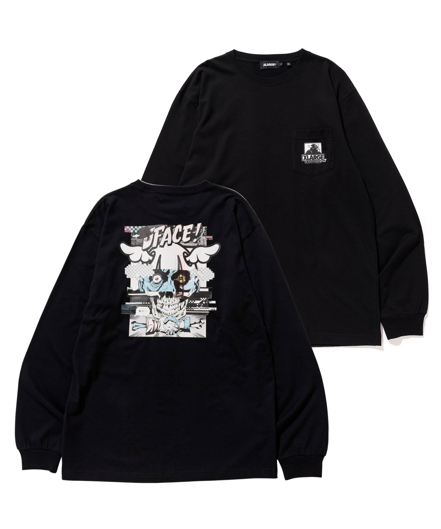 XLARGE x D*FACE L/S STRIPE SKULL RENDER POCKET TEE T-SHIRT XLARGE  