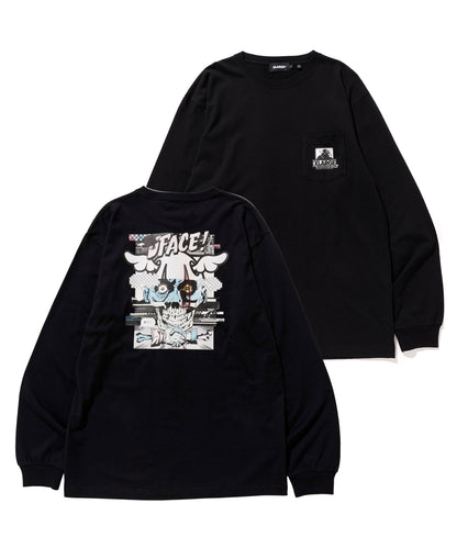XLARGE x D*FACE L/S STRIPE SKULL RENDER POCKET TEE T-SHIRT XLARGE  