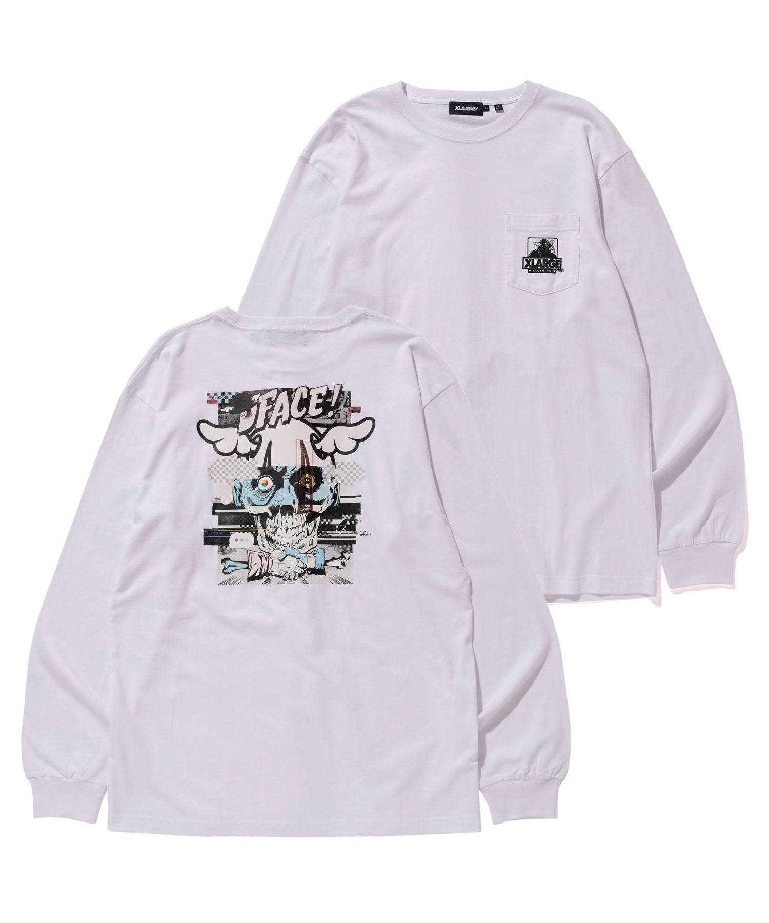 XLARGE x D*FACE L/S STRIPE SKULL RENDER POCKET TEE T-SHIRT XLARGE  